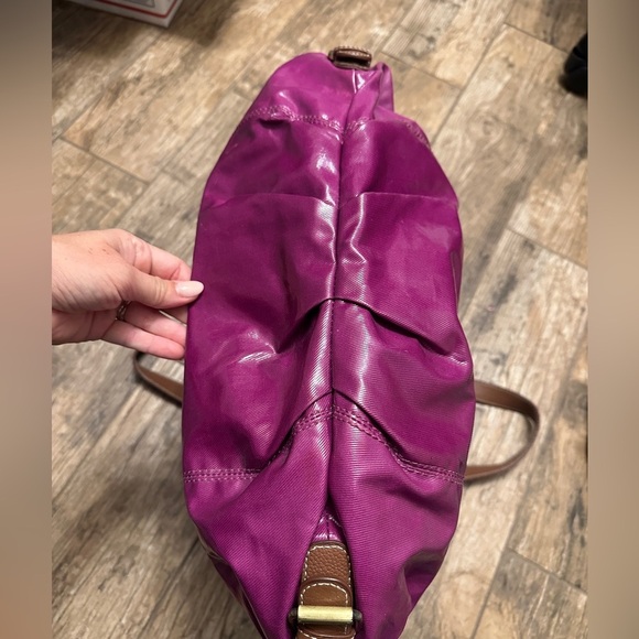 Boden Fushia pink Coated Canvas Shoulder Bag Purse large Tote Leather Trim - Picture 6 of 6